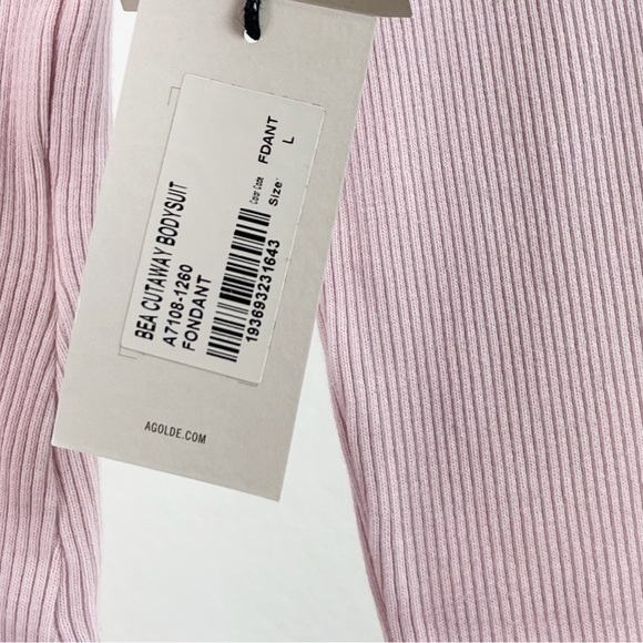 NWT Agolde Bea Ribbed Cutaway Bodysuit in Light Pink- Fondant - Picture 8 of 8